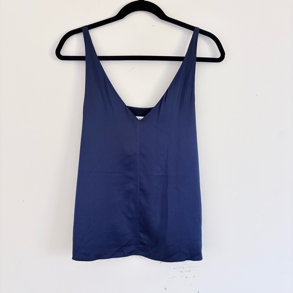 Tibi Navy Satin V Neck Tank Top
